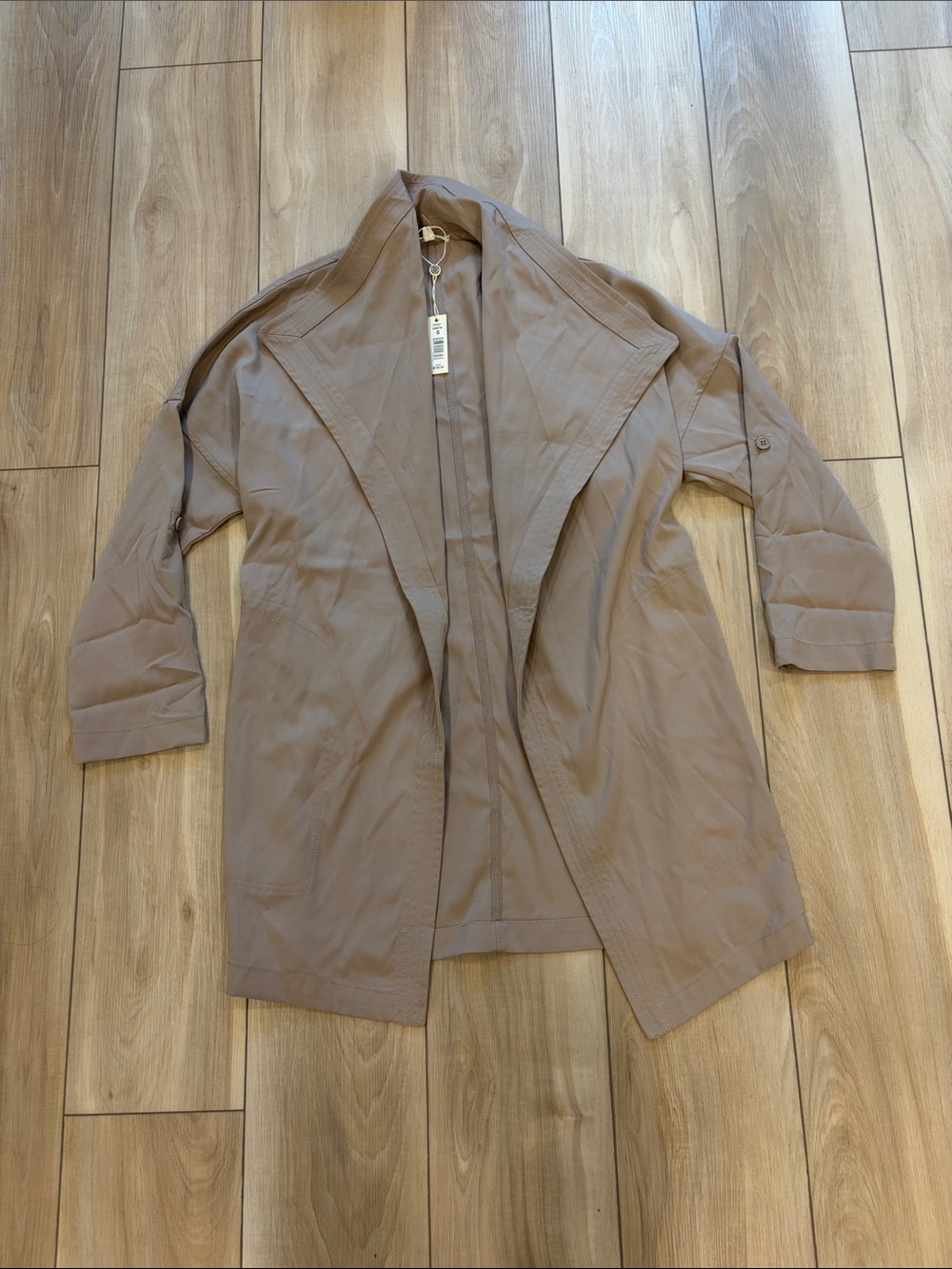 New Max Studio London Women's Taupe Open-Front Lightweight Trench Coat